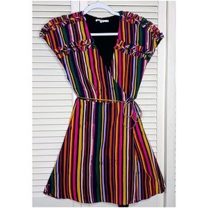 Tularosa Striped Fiesta Mini Wrap Dress